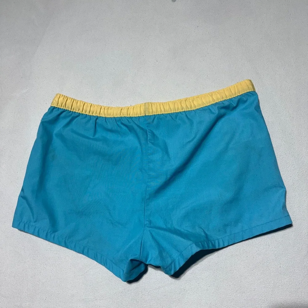 Vintage Jantzen Swim Trunks Mens 36 Teal Blue Colorblock Mesh Lined Made in USA
